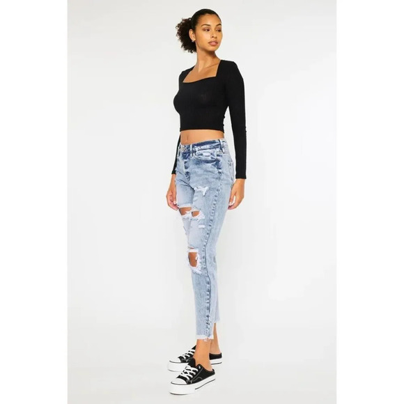 NWT Kancan Collie Super‎ High Rise Distressed Frayed Hem Mom Jeans Size 7/27 - Picture 5 of 16